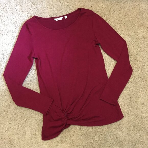 Merlot Red Twist Hem Pullover Knit Sweater Top - Picture 10 of 15